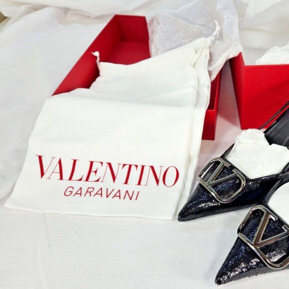 Valentino Garavani Women's V Logo Pointed Toe Slingback Pumps 11 US 41 EU NEW - Picture 2 of 9